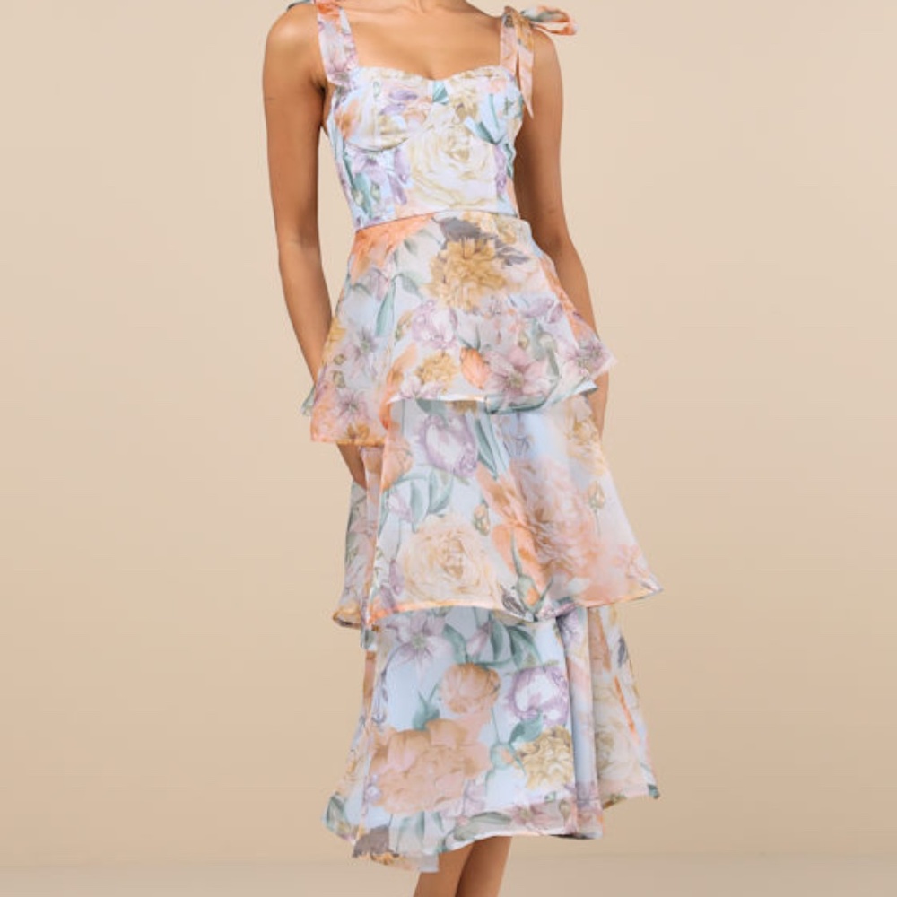 Lulu's Floral Tiered Midi Dress